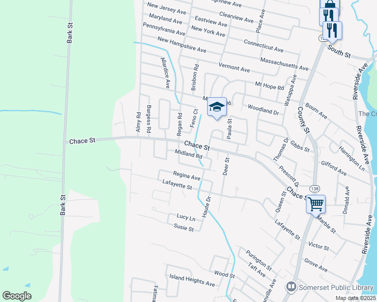 map of restaurants, bars, coffee shops, grocery stores, and more near 64 Midland Road in Somerset