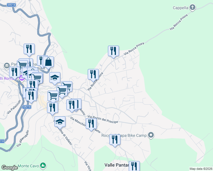 map of restaurants, bars, coffee shops, grocery stores, and more near 26 Via Rocca Priora in Rocca di Papa
