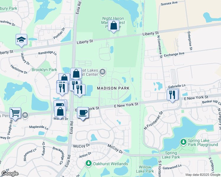 map of restaurants, bars, coffee shops, grocery stores, and more near 3156 O'Brien Drive in Aurora