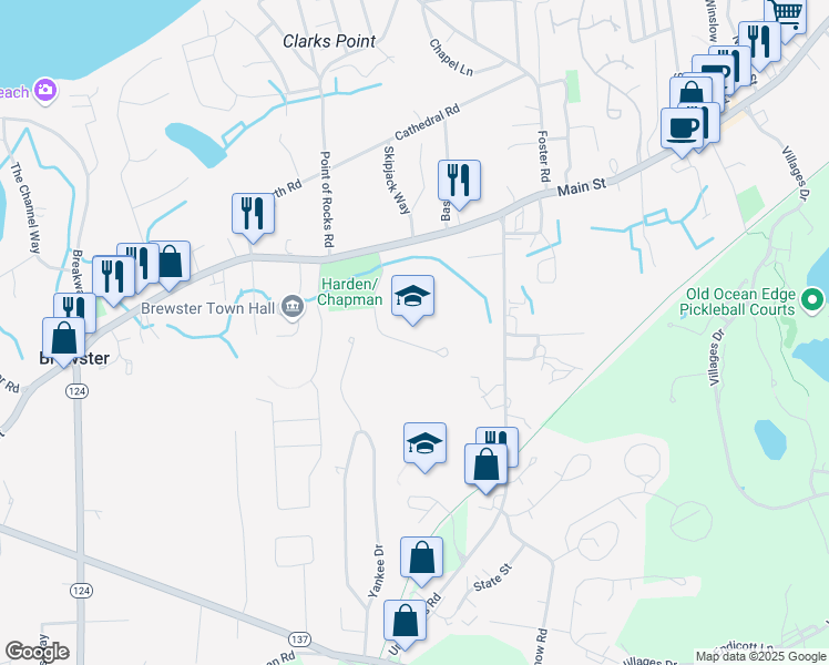 map of restaurants, bars, coffee shops, grocery stores, and more near 2298 Main Street in Brewster