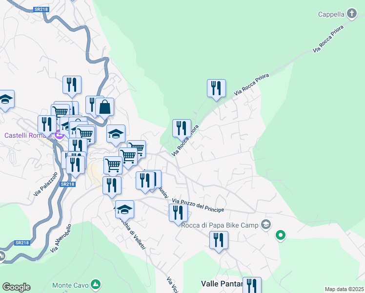 map of restaurants, bars, coffee shops, grocery stores, and more near 12B Via Rocca Priora in Rocca di Papa