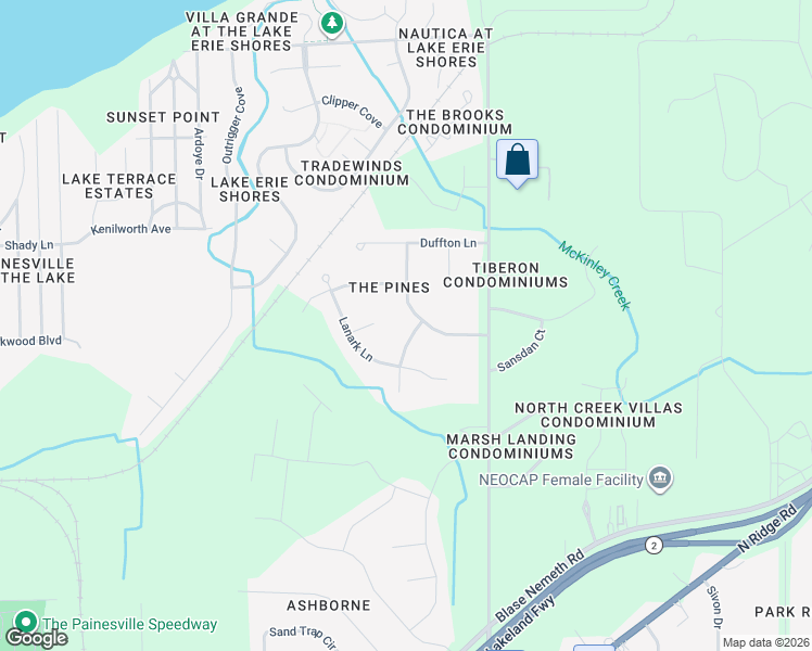 map of restaurants, bars, coffee shops, grocery stores, and more near 781 Retford Parkway in Painesville