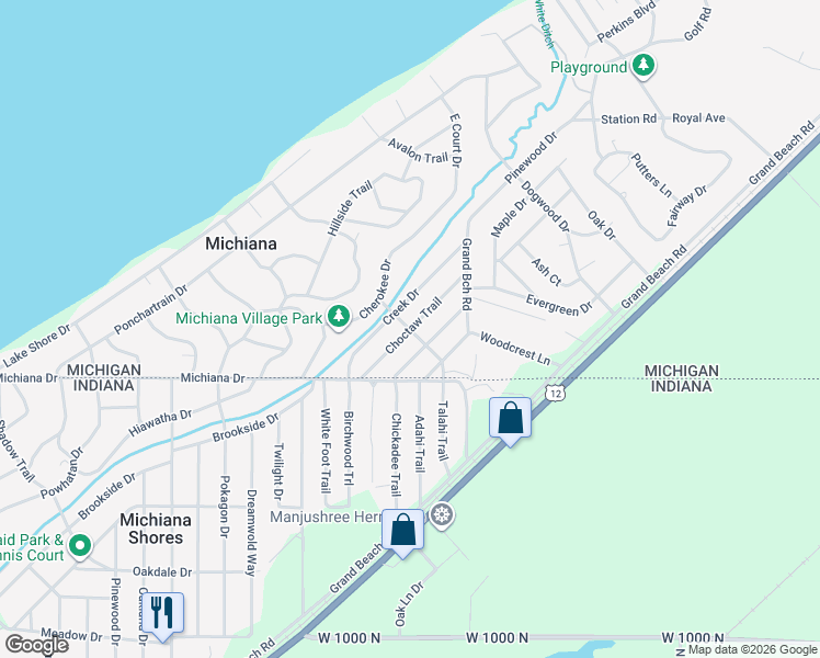 map of restaurants, bars, coffee shops, grocery stores, and more near 4106 Chicagami in Michiana