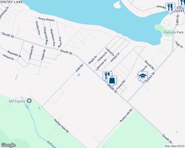 map of restaurants, bars, coffee shops, grocery stores, and more near 1543 South Street in Coventry