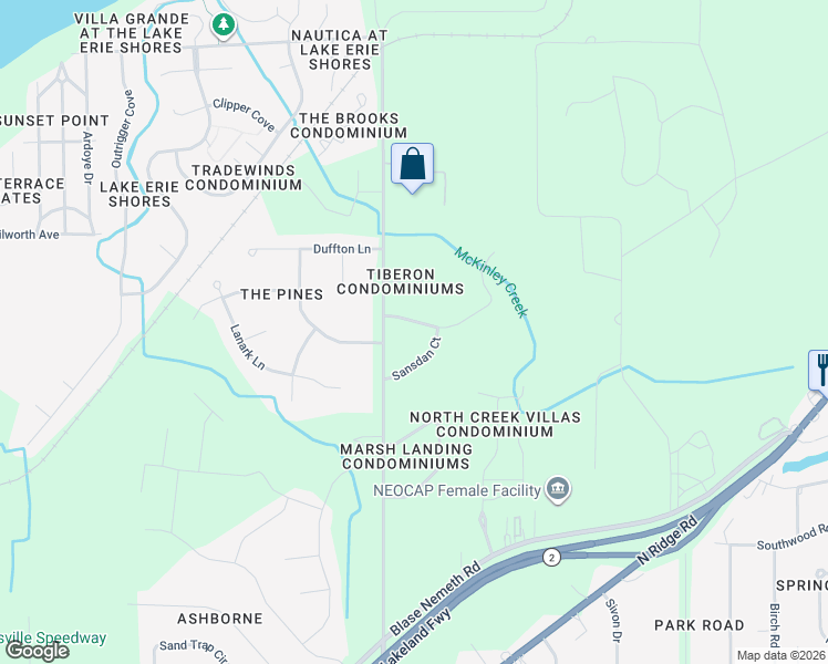 map of restaurants, bars, coffee shops, grocery stores, and more near 1804 Kirtstone Terrace in Painesville