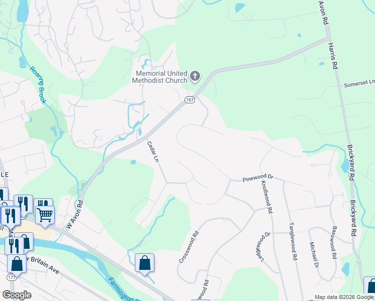 map of restaurants, bars, coffee shops, grocery stores, and more near 9 Larchwood West in Farmington