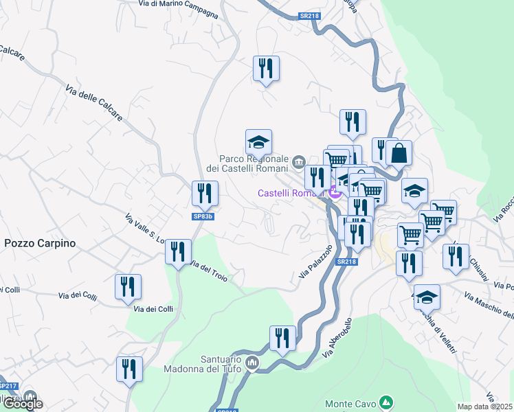 map of restaurants, bars, coffee shops, grocery stores, and more near 3 Via Valle Vergine in Rocca di Papa