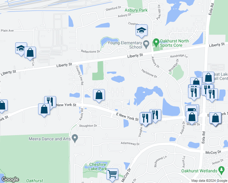 map of restaurants, bars, coffee shops, grocery stores, and more near 446 Jamestown Court in Aurora