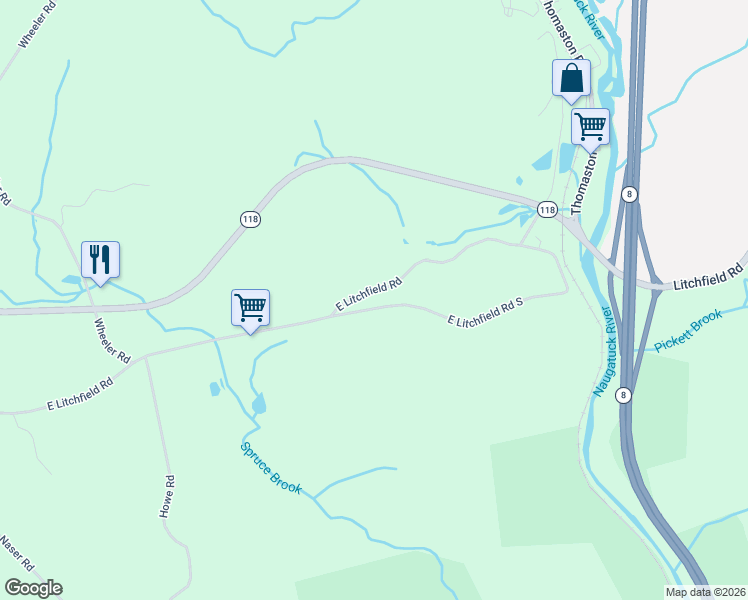 map of restaurants, bars, coffee shops, grocery stores, and more near 17 East Litchfield Road in Litchfield