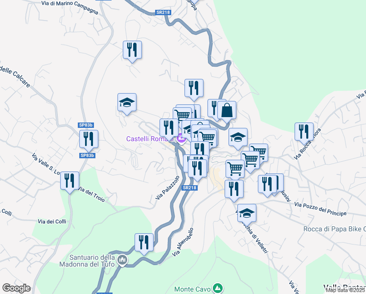 map of restaurants, bars, coffee shops, grocery stores, and more near 183 Viale Enrico Ferri in Rocca di Papa