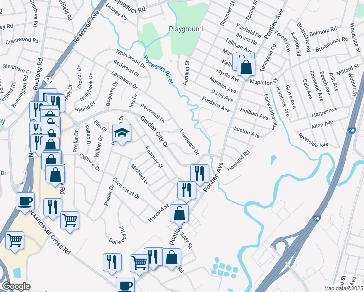 map of restaurants, bars, coffee shops, grocery stores, and more near 31 Althea Drive in Cranston