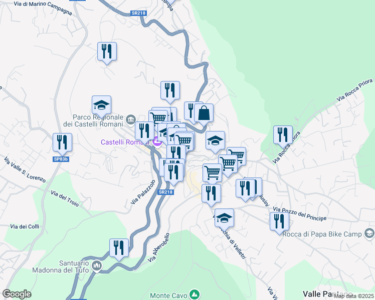 map of restaurants, bars, coffee shops, grocery stores, and more near 15 Via Campi D'Annibale in Rocca di Papa