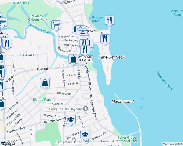 map of restaurants, bars, coffee shops, grocery stores, and more near in Warwick