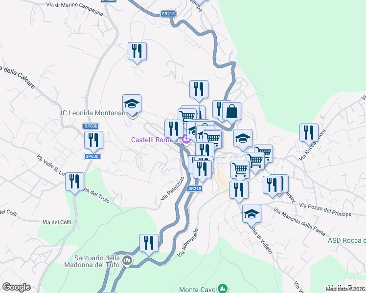 map of restaurants, bars, coffee shops, grocery stores, and more near 1 Via di Frascati in Rocca di Papa