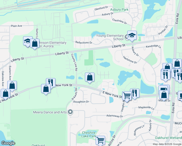map of restaurants, bars, coffee shops, grocery stores, and more near 2329 Hudson Circle in Aurora