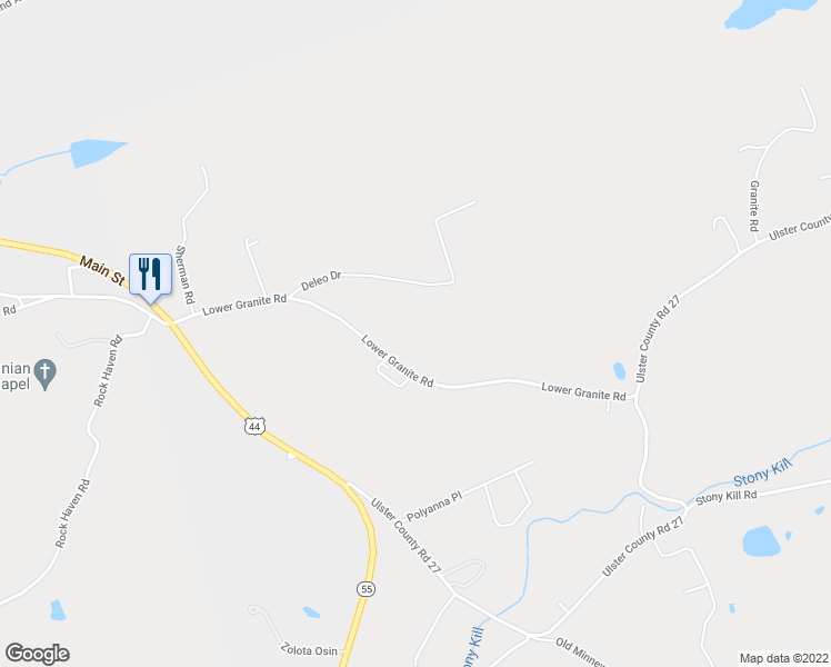 map of restaurants, bars, coffee shops, grocery stores, and more near 72 Lower Granite Road in Kerhonkson