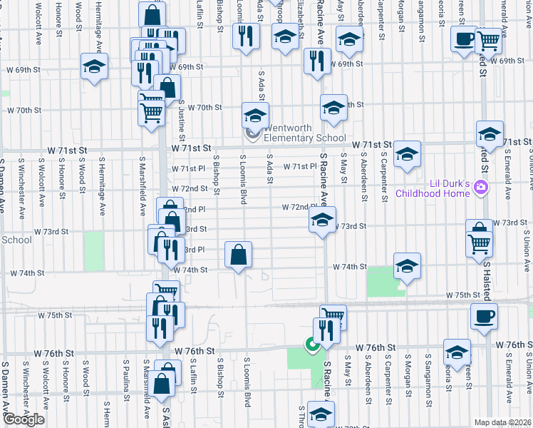 map of restaurants, bars, coffee shops, grocery stores, and more near in Chicago