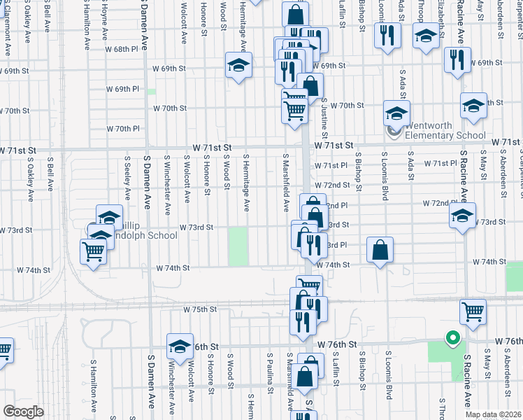 map of restaurants, bars, coffee shops, grocery stores, and more near in Chicago