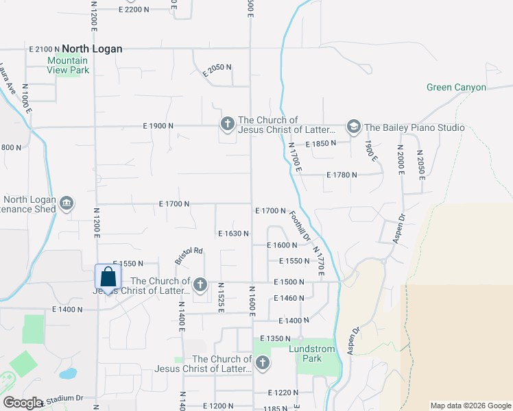 map of restaurants, bars, coffee shops, grocery stores, and more near 1714 North 1600 East in Logan