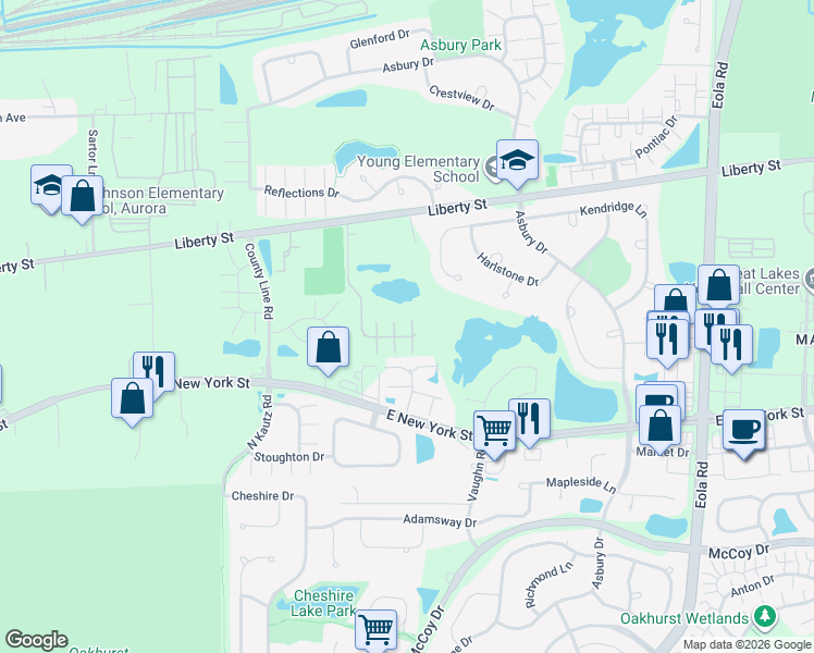 map of restaurants, bars, coffee shops, grocery stores, and more near 438 Jamestown Court in Aurora