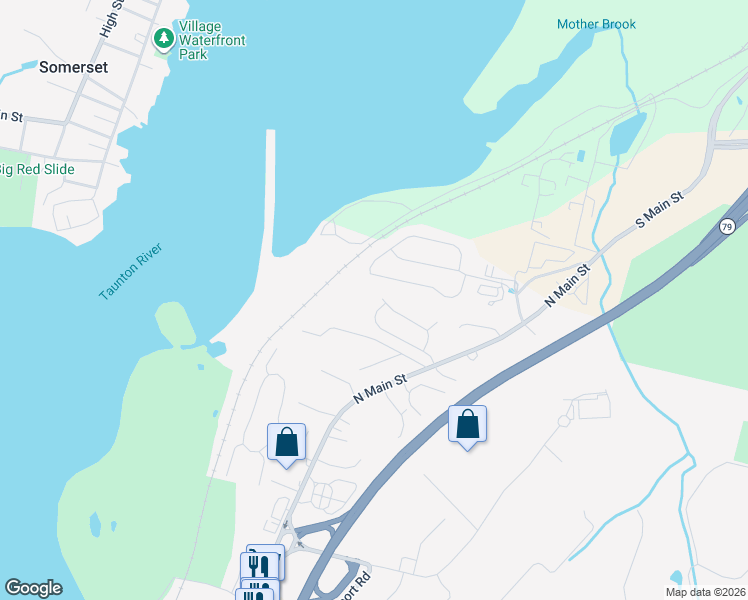 map of restaurants, bars, coffee shops, grocery stores, and more near 141 Horizon Way in Fall River