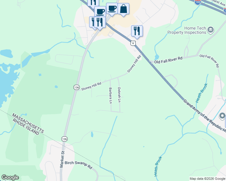 map of restaurants, bars, coffee shops, grocery stores, and more near 60 Debrah Lane in Swansea