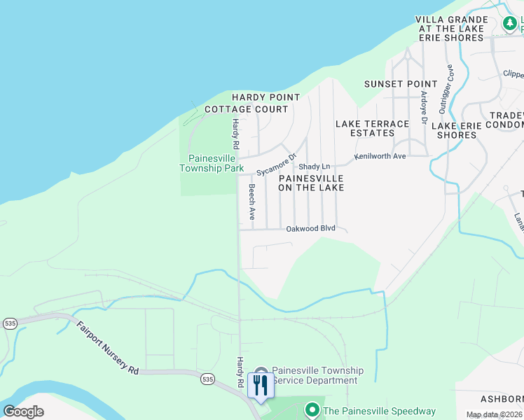 map of restaurants, bars, coffee shops, grocery stores, and more near 850 Beech Avenue in Painesville