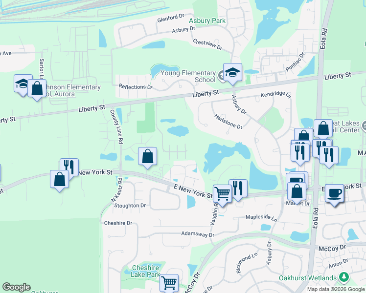 map of restaurants, bars, coffee shops, grocery stores, and more near 438 Jamestown Court in Aurora