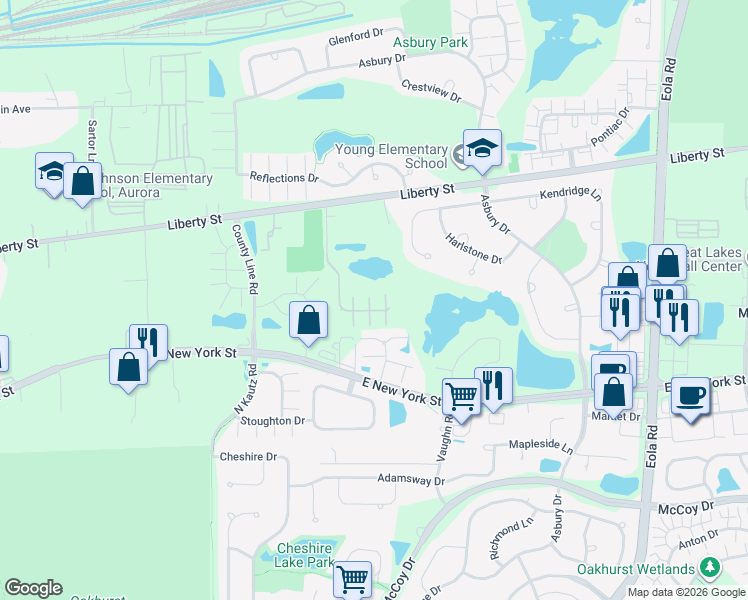 map of restaurants, bars, coffee shops, grocery stores, and more near 446 Jamestown Court in Aurora