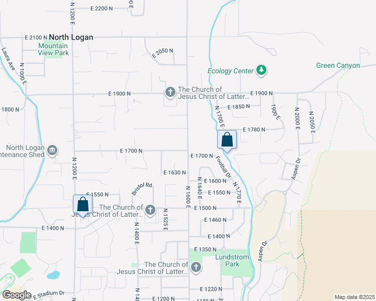 map of restaurants, bars, coffee shops, grocery stores, and more near 1598 East 1700 North in North Logan