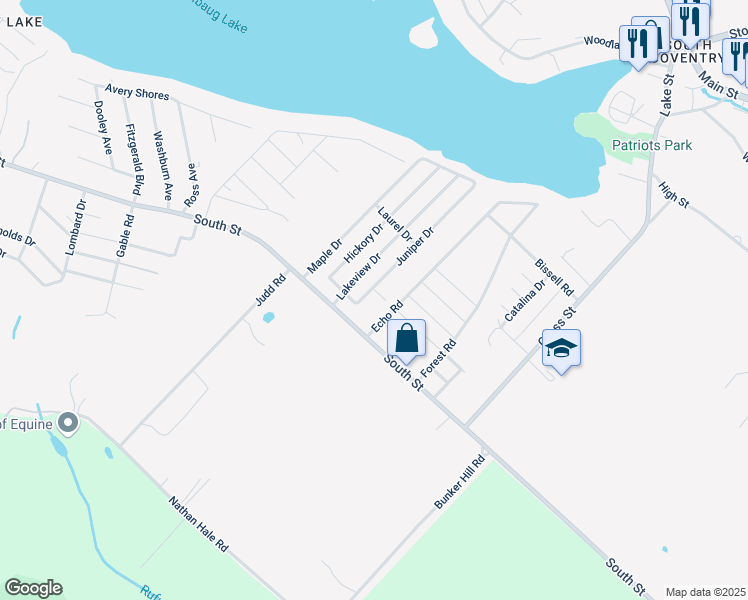 map of restaurants, bars, coffee shops, grocery stores, and more near 34 Echo Road in Coventry