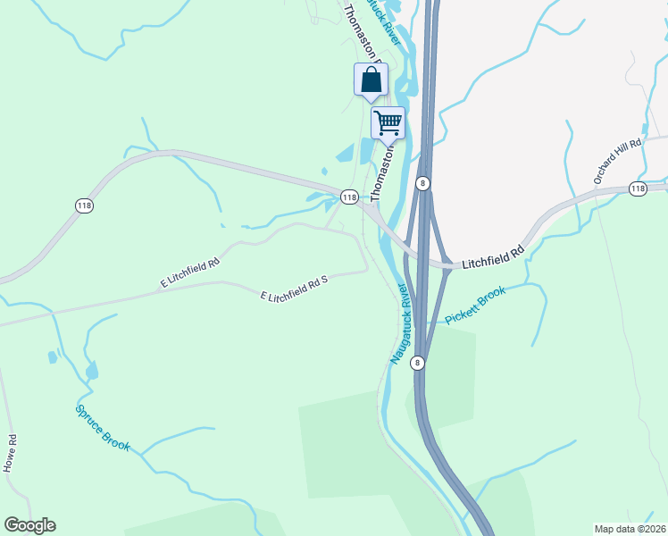 map of restaurants, bars, coffee shops, grocery stores, and more near 54 East Litchfield Road in Litchfield