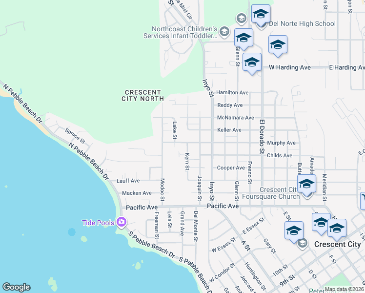 map of restaurants, bars, coffee shops, grocery stores, and more near 1241 Childs Avenue in Crescent City