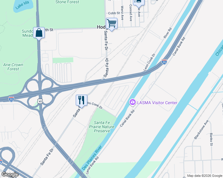 map of restaurants, bars, coffee shops, grocery stores, and more near 6882 River Rd in Hodgkins