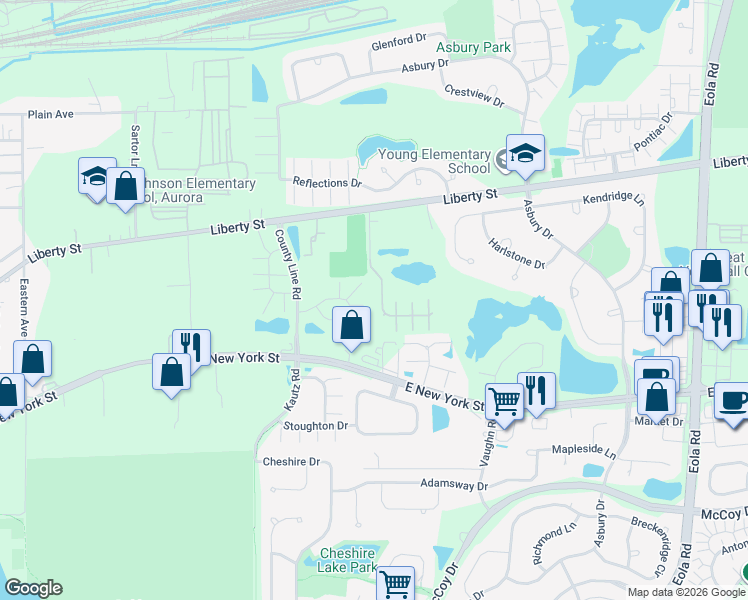 map of restaurants, bars, coffee shops, grocery stores, and more near 2329 Hudson Circle in Aurora