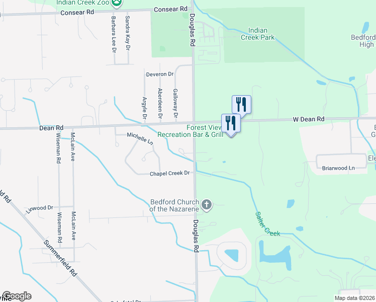 map of restaurants, bars, coffee shops, grocery stores, and more near 8165 Douglas Road in Lambertville