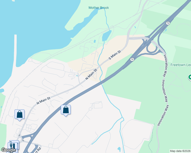 map of restaurants, bars, coffee shops, grocery stores, and more near 5455 North Main Street in Fall River
