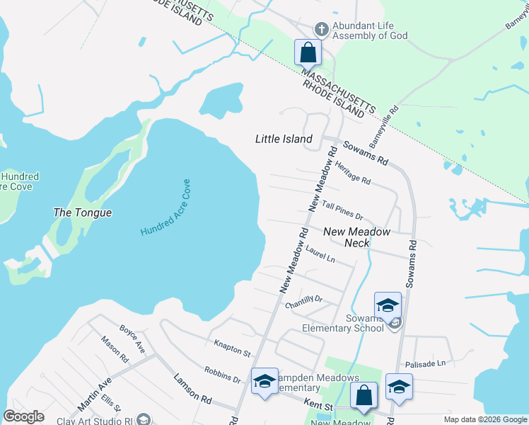 map of restaurants, bars, coffee shops, grocery stores, and more near 15 George W Finnerty Road in Barrington