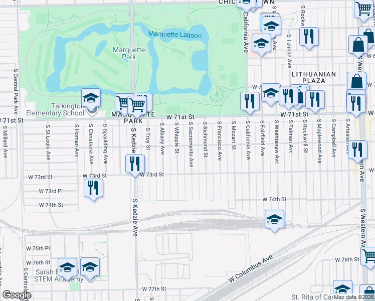 map of restaurants, bars, coffee shops, grocery stores, and more near in Chicago