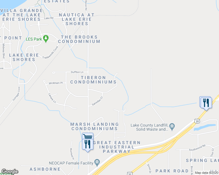 map of restaurants, bars, coffee shops, grocery stores, and more near 1855 Kirtstone Terrace in Painesville