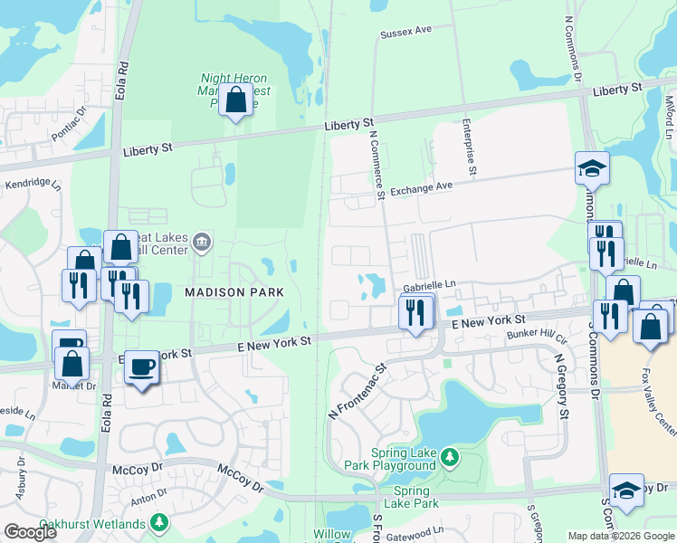 map of restaurants, bars, coffee shops, grocery stores, and more near 3466 Bradbury Circle in Aurora