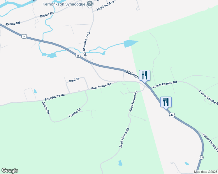 map of restaurants, bars, coffee shops, grocery stores, and more near 388 Foordmore Road in Kerhonkson