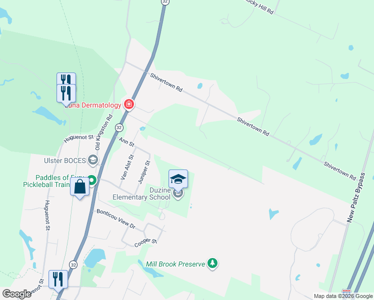 map of restaurants, bars, coffee shops, grocery stores, and more near 30 Hummel Road in New Paltz
