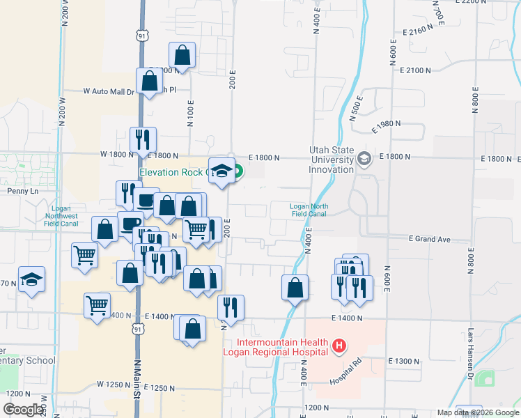 map of restaurants, bars, coffee shops, grocery stores, and more near 272 East 1725 North in North Logan