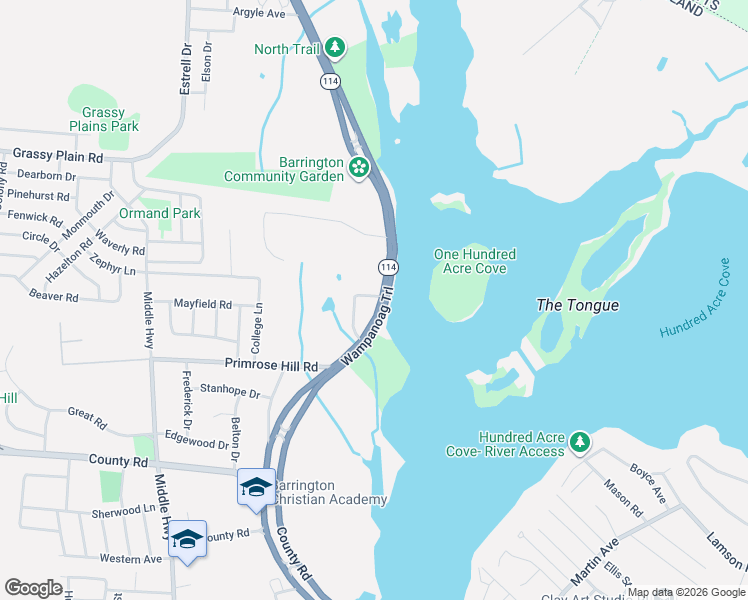 map of restaurants, bars, coffee shops, grocery stores, and more near 1775 County Road in Barrington