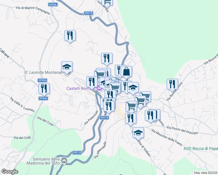 map of restaurants, bars, coffee shops, grocery stores, and more near 19A Corso Costituente in Rocca di Papa