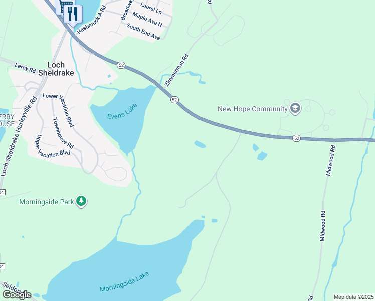 map of restaurants, bars, coffee shops, grocery stores, and more near 1500 New York 52 in Liberty