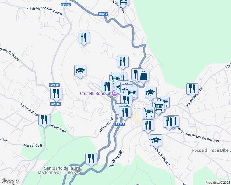 map of restaurants, bars, coffee shops, grocery stores, and more near 19A Corso Costituente in Rocca di Papa