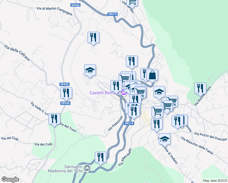 map of restaurants, bars, coffee shops, grocery stores, and more near 49 Via Frascati in Rocca di Papa