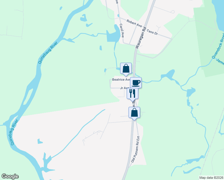 map of restaurants, bars, coffee shops, grocery stores, and more near 32 James Junior Avenue in Killingly